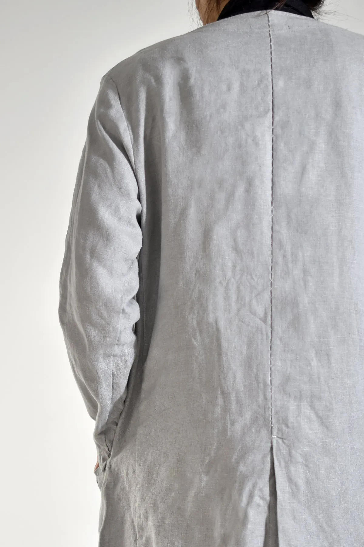 2001-JK02A No Collar Linen Coat Charcoal