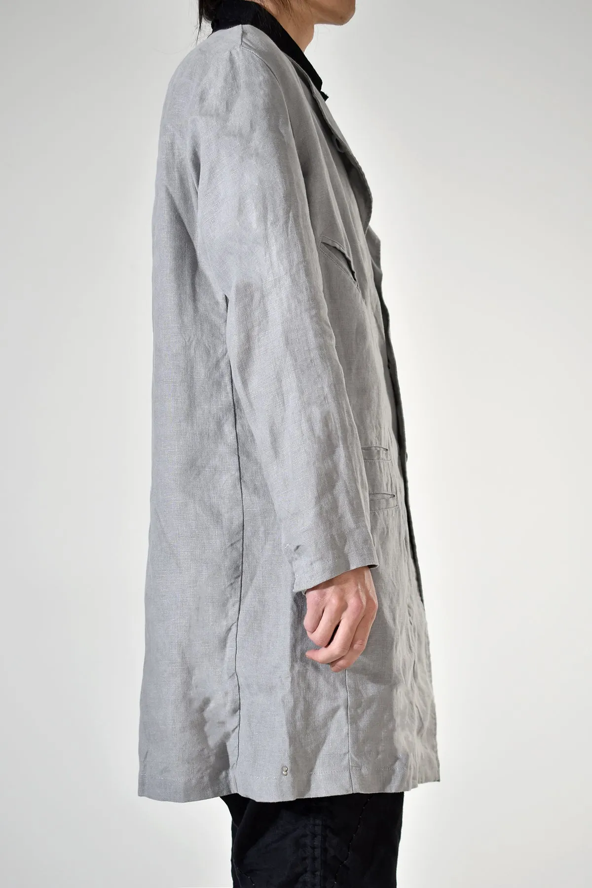 2001-JK02A No Collar Linen Coat Charcoal