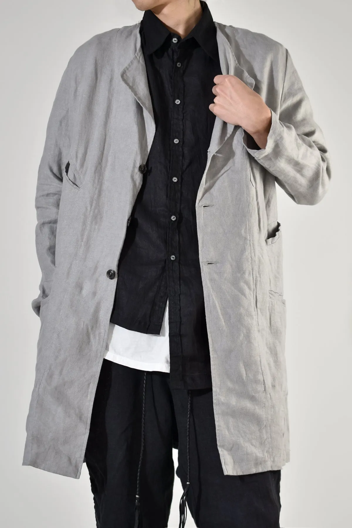 2001-JK02A No Collar Linen Coat Charcoal