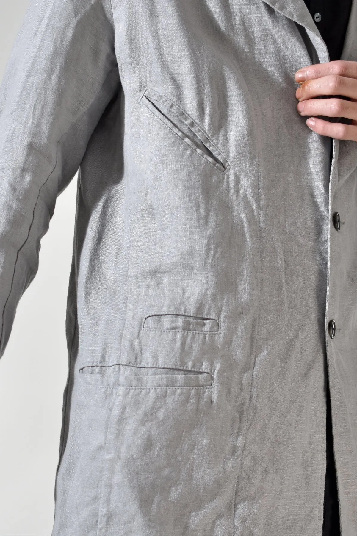 2001-JK02A No Collar Linen Coat Charcoal