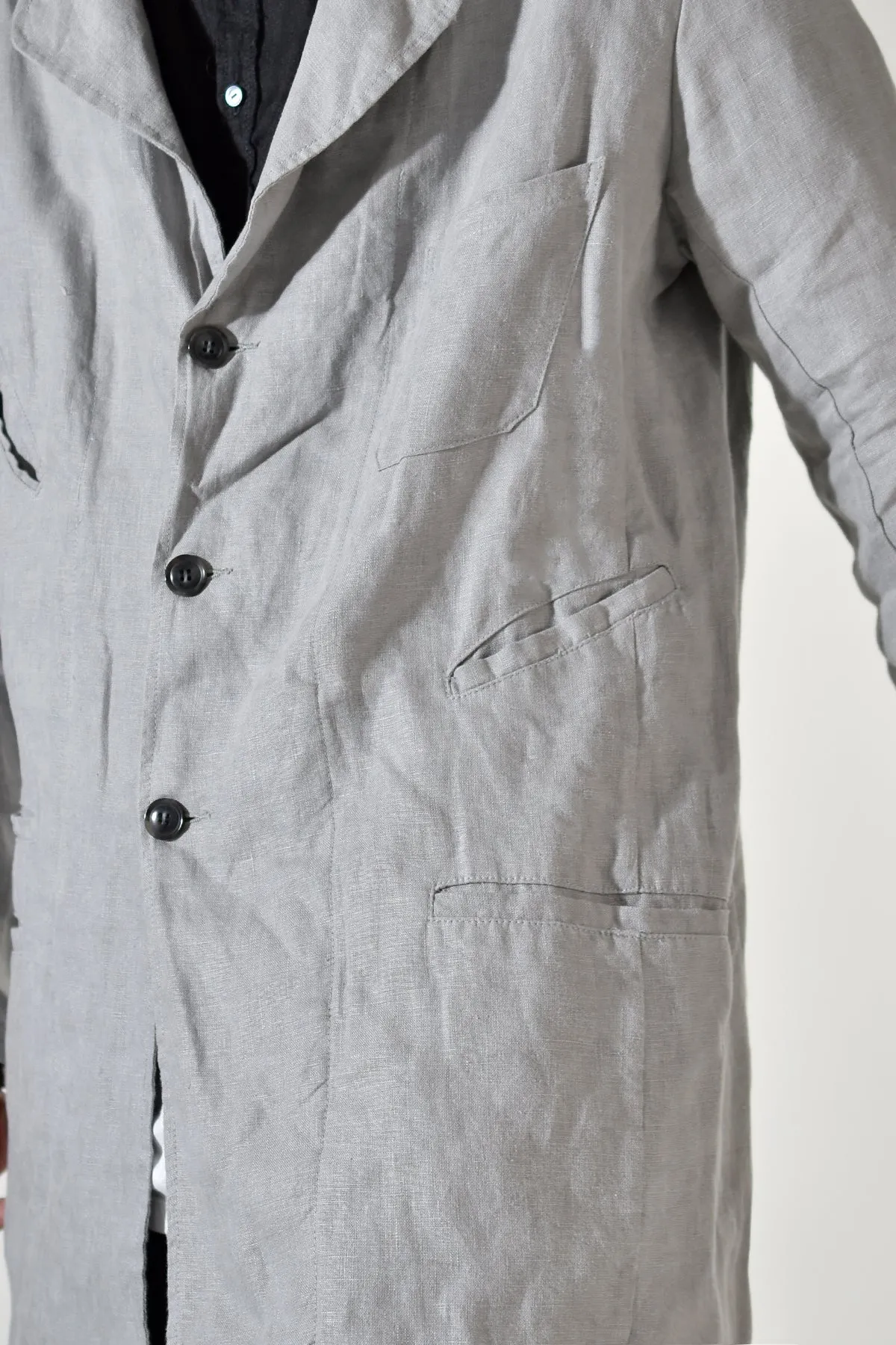 2001-JK02A No Collar Linen Coat Charcoal