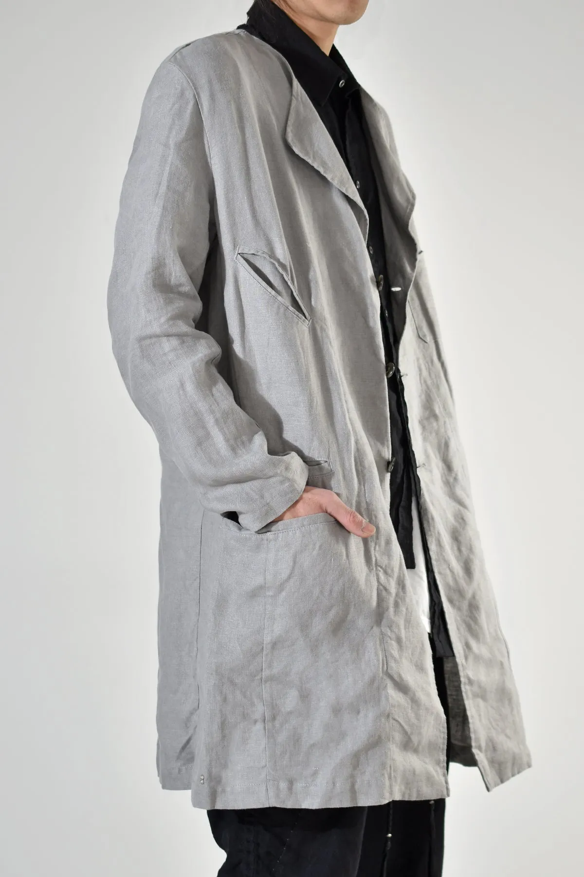 2001-JK02A No Collar Linen Coat Charcoal