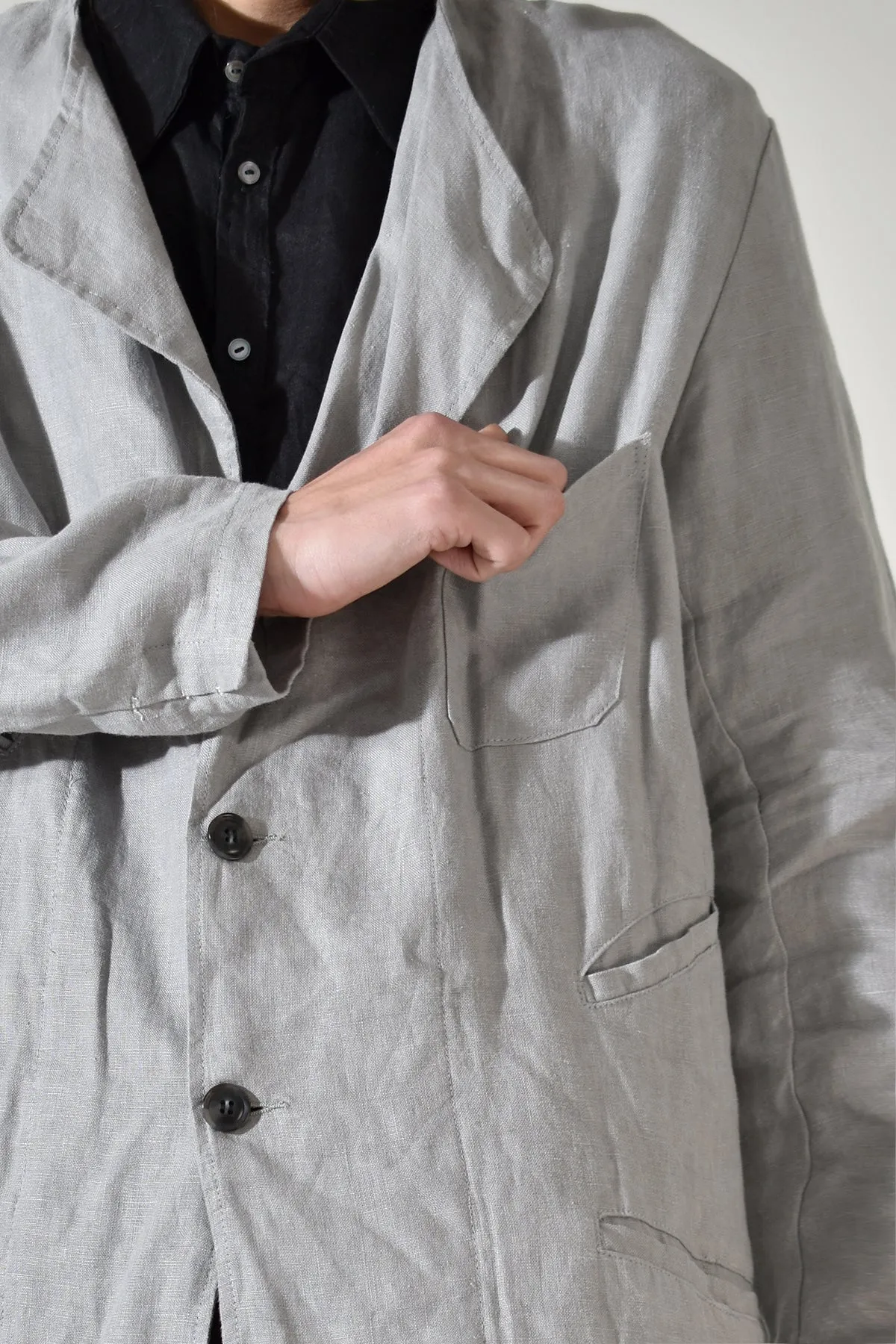 2001-JK02A No Collar Linen Coat Charcoal