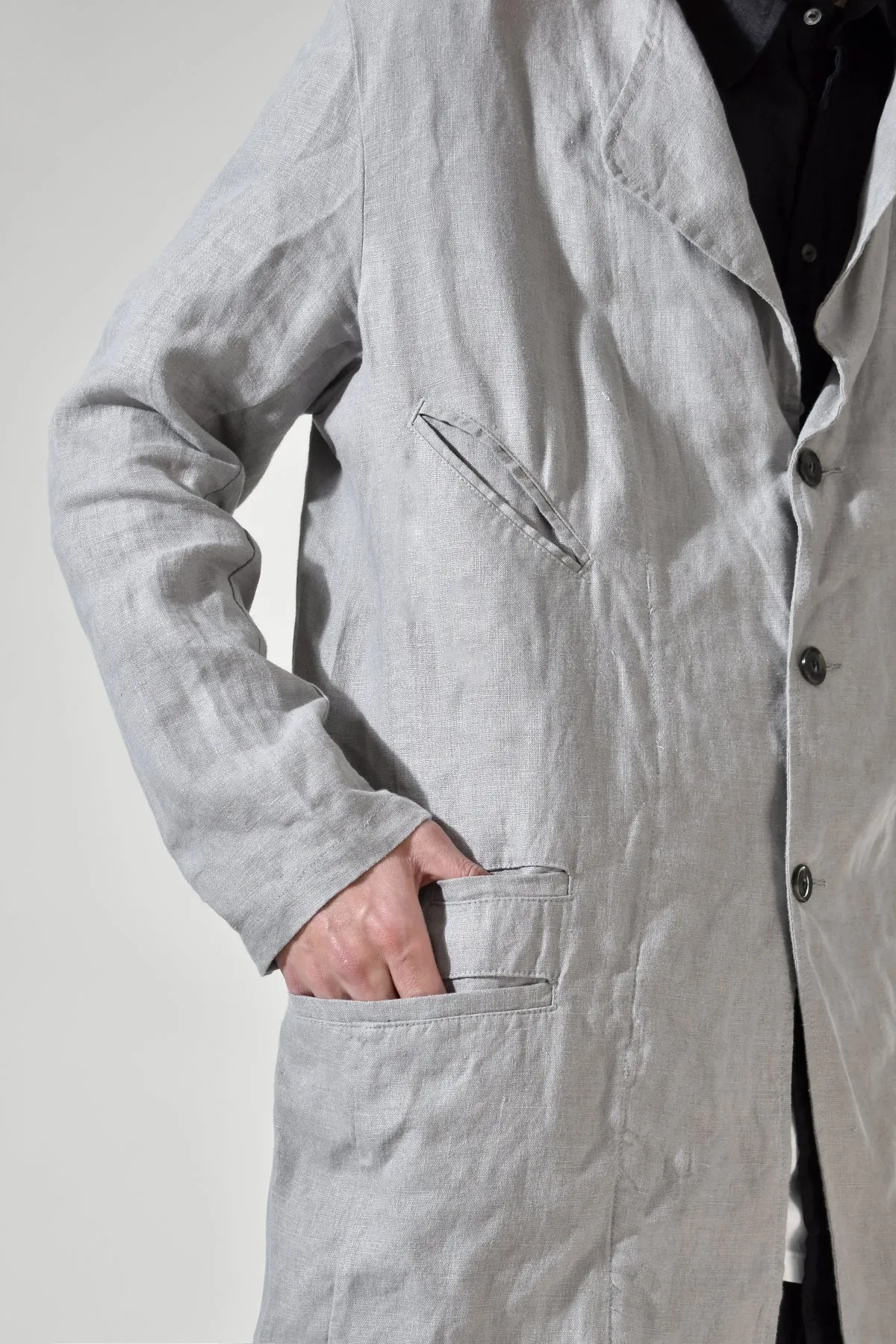 2001-JK02A No Collar Linen Coat Charcoal