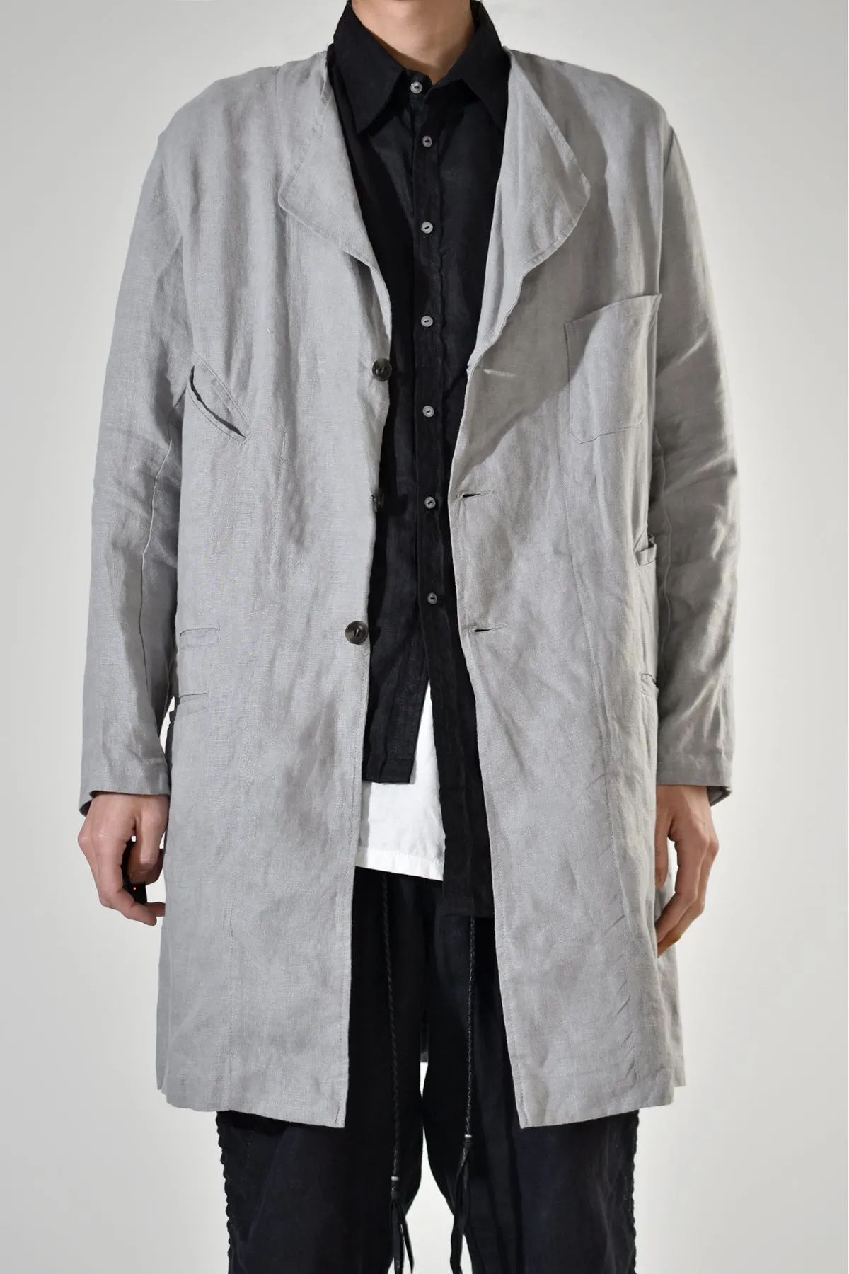 2001-JK02A No Collar Linen Coat Charcoal