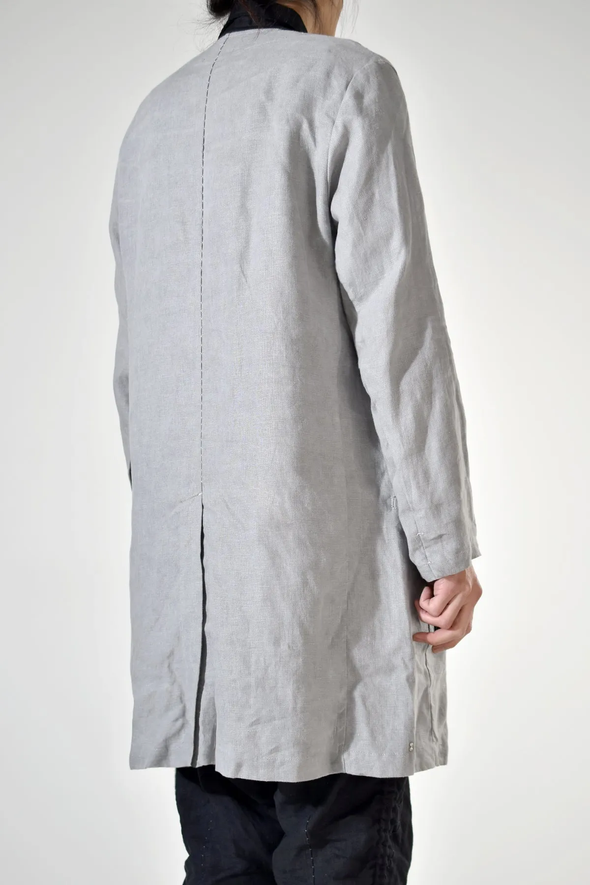 2001-JK02A No Collar Linen Coat Charcoal