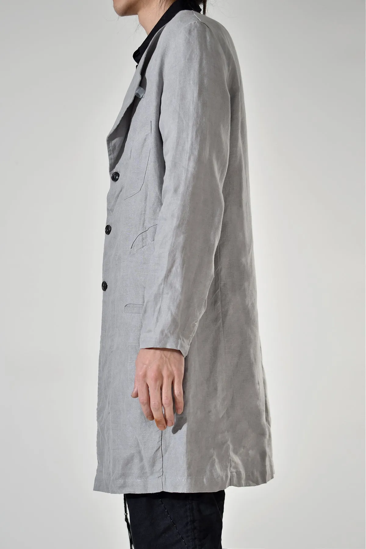 2001-JK02A No Collar Linen Coat Charcoal