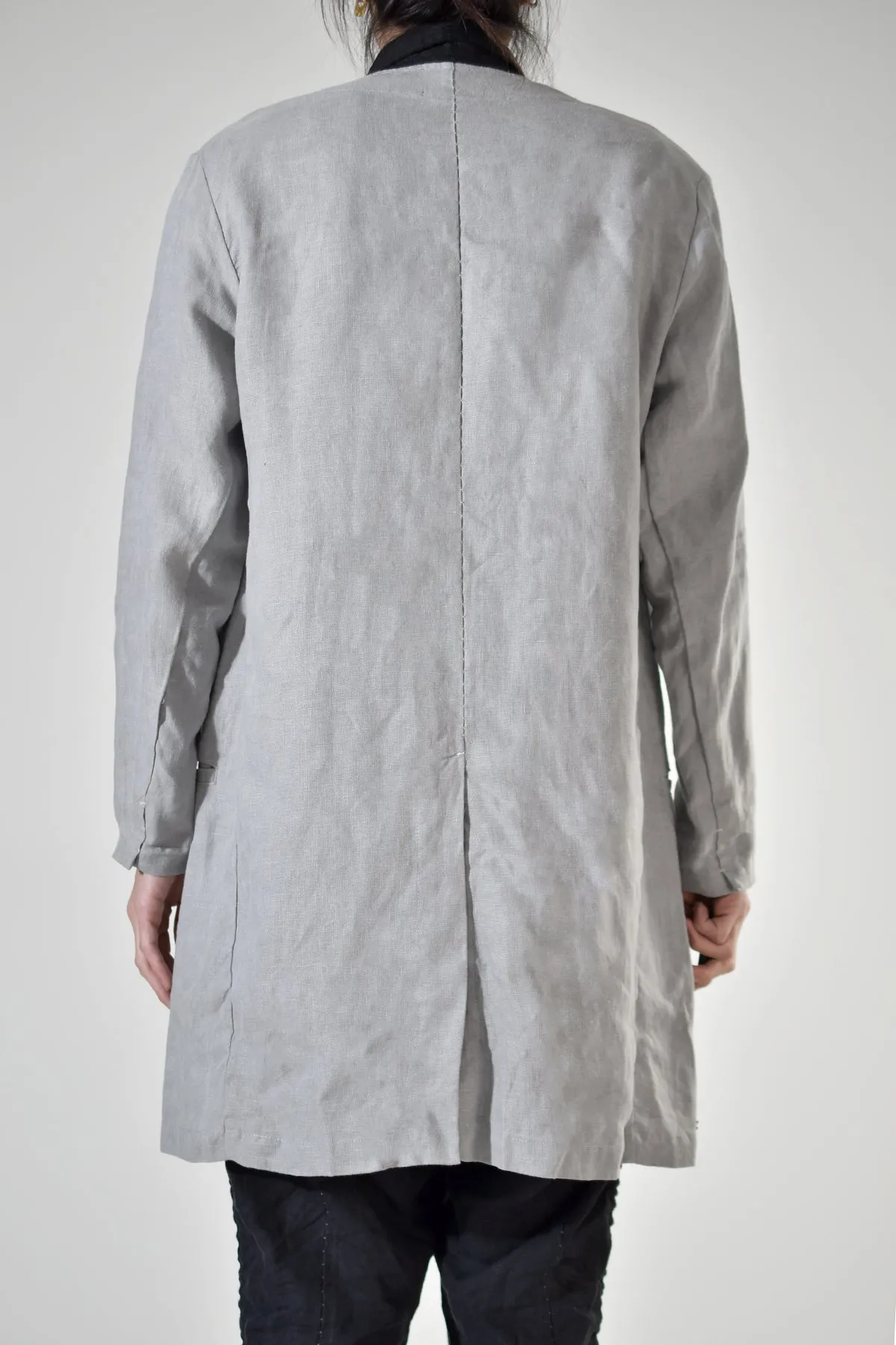 2001-JK02A No Collar Linen Coat Charcoal