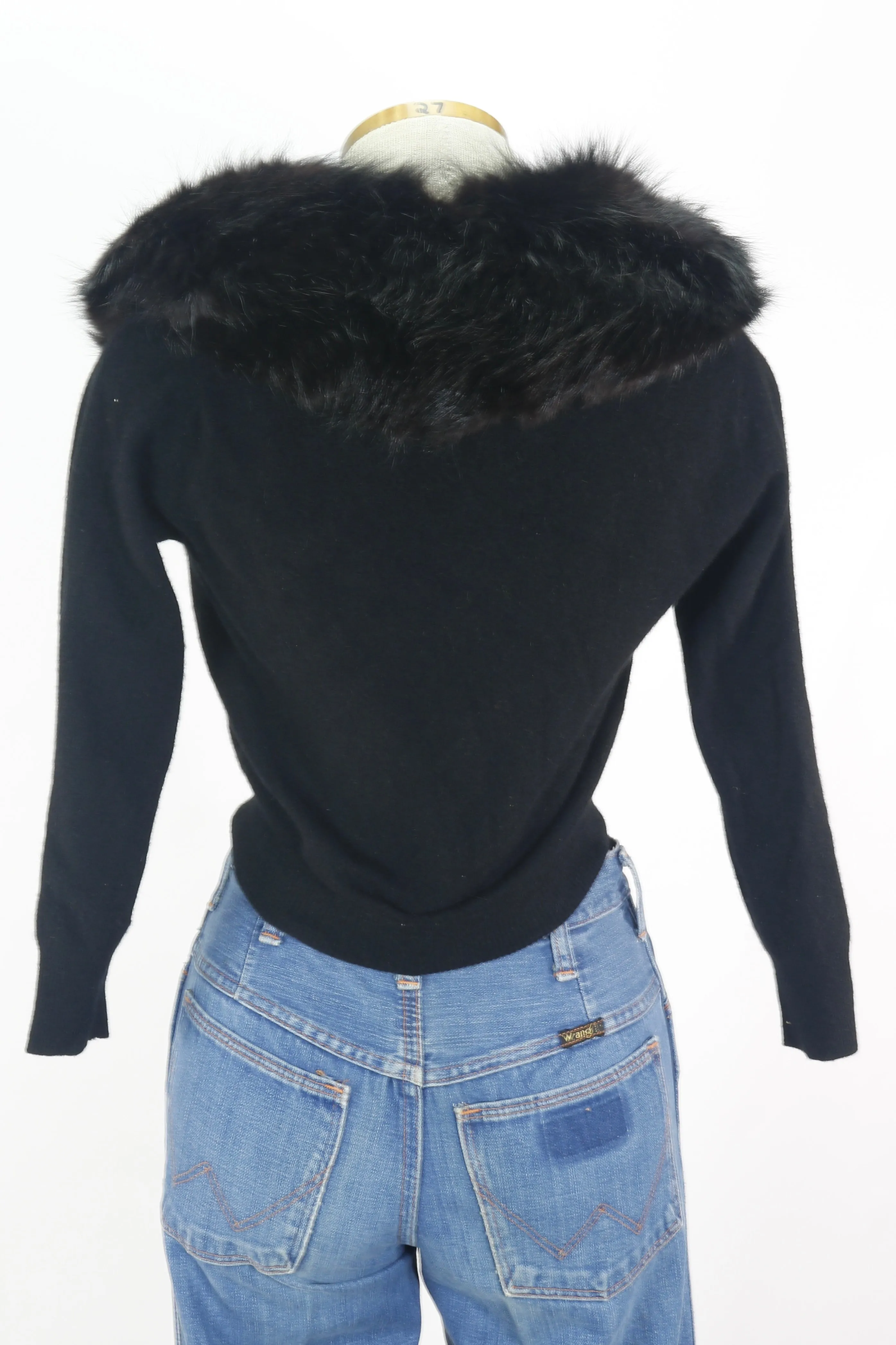 50s Jerry Mann Black Cardigan w/Fur        M