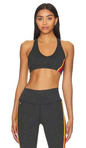 Aviator Nation 5 Stripe V Cut Sports Bra in Charcoal