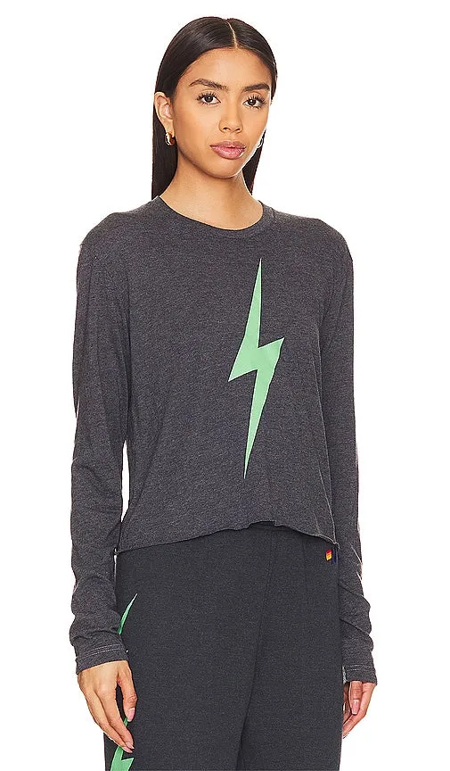 Aviator Nation Bolt Long Sleeve Boyfriend Tee in Charcoal