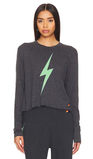 Aviator Nation Bolt Long Sleeve Boyfriend Tee in Charcoal
