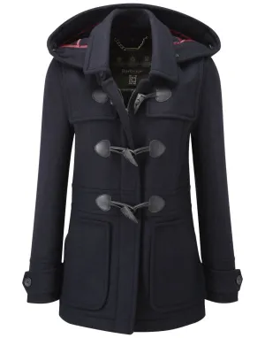 BARBOUR BUTTERMERE DARK BLUE WOOL BLEND HOODED DUFFLE COAT SIZE 18 FIT 16