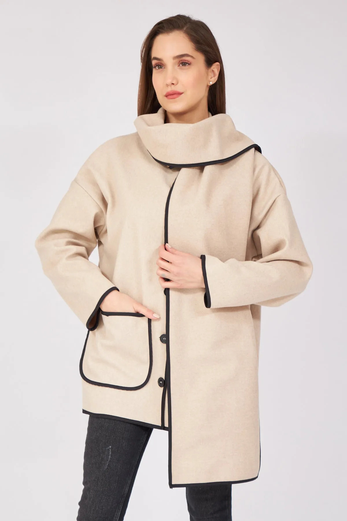 Belted Scarf Cachet Jacket - Beige