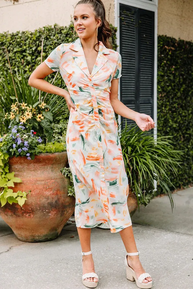Best Day Ever White Multi Abstract Midi Dress