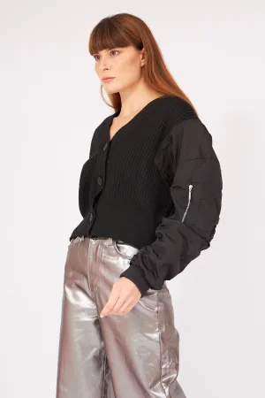 Black Knitwear Cardigan With Parachute Stitched Sleeves
