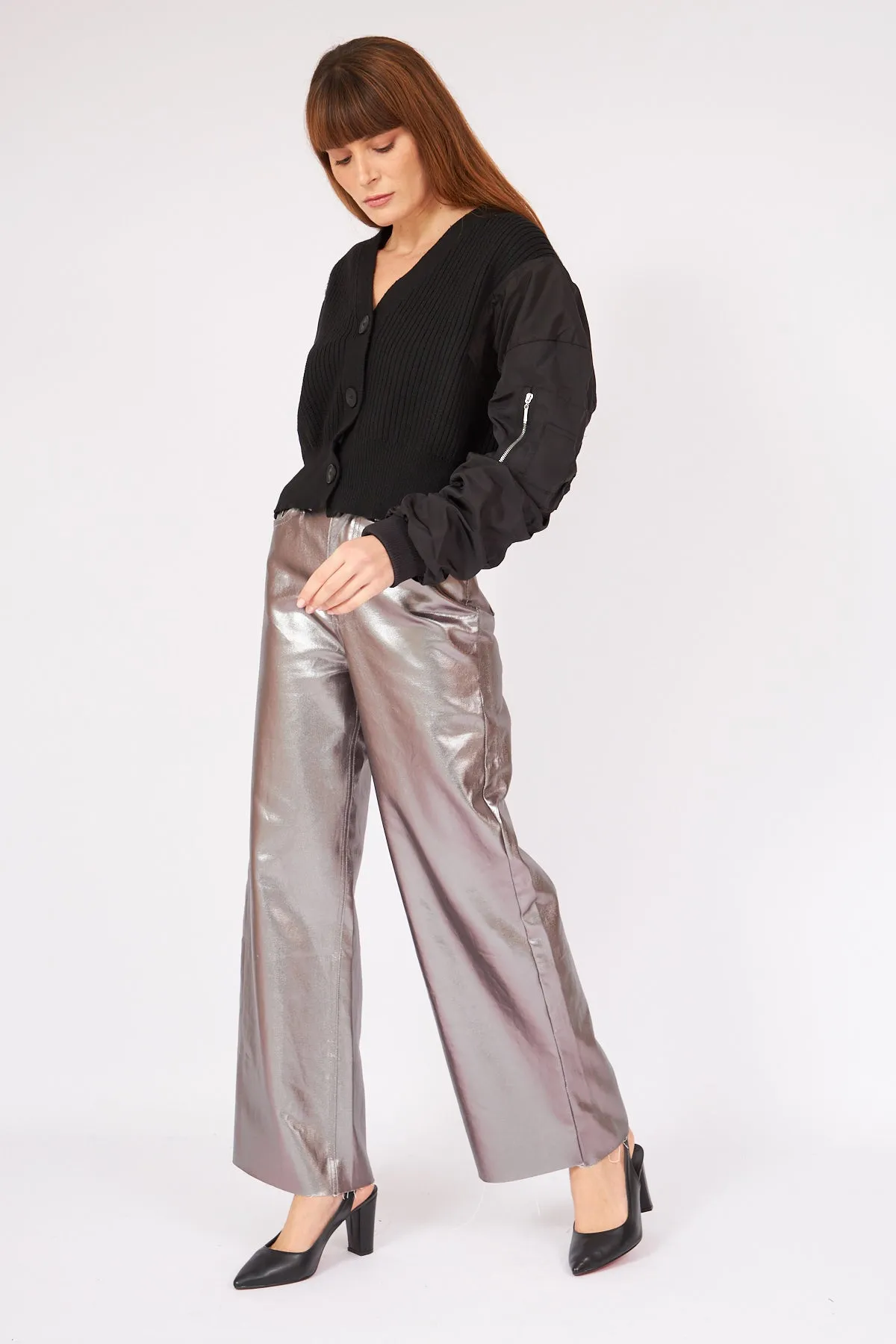 Black Knitwear Cardigan With Parachute Stitched Sleeves