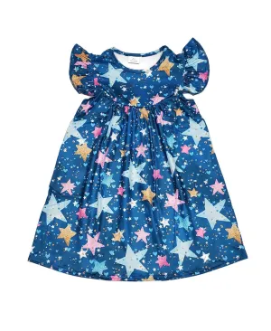 Blue Star Milk Silk Flutter Dress