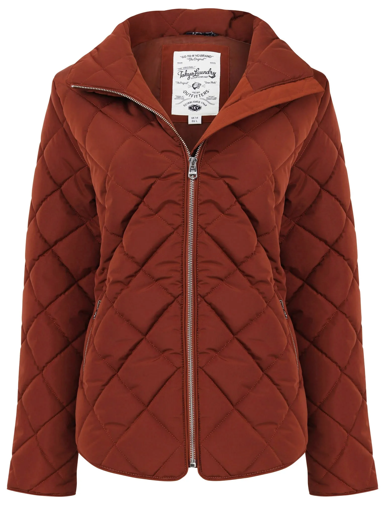 Braintree Funnel Neck Diamond Quilted Puffer Jacket In Smoked Paprika - Tokyo Laundry