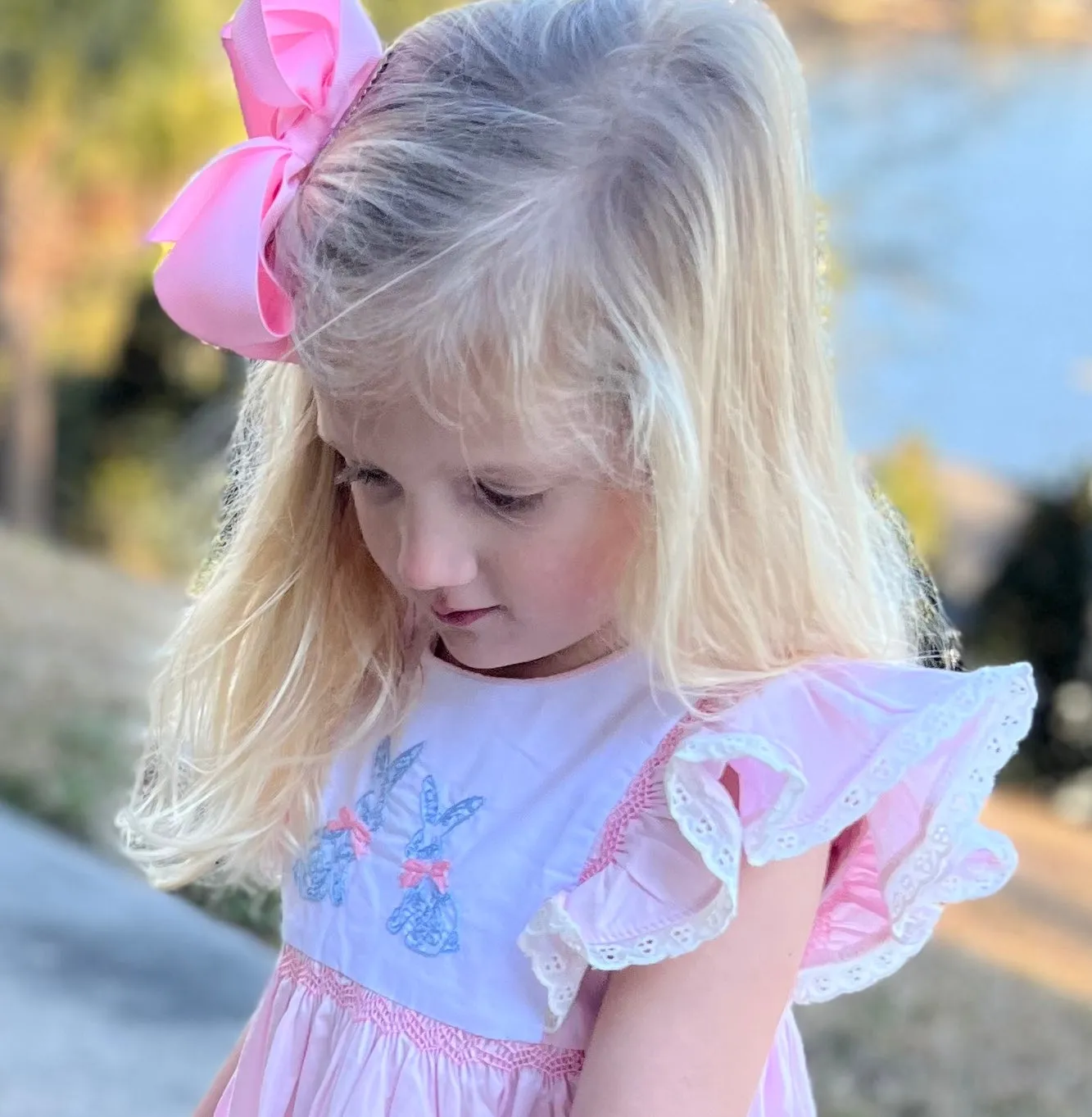 Bunnies Smocked Avignon Dress - Chinoiserie Embroidered Bunnies