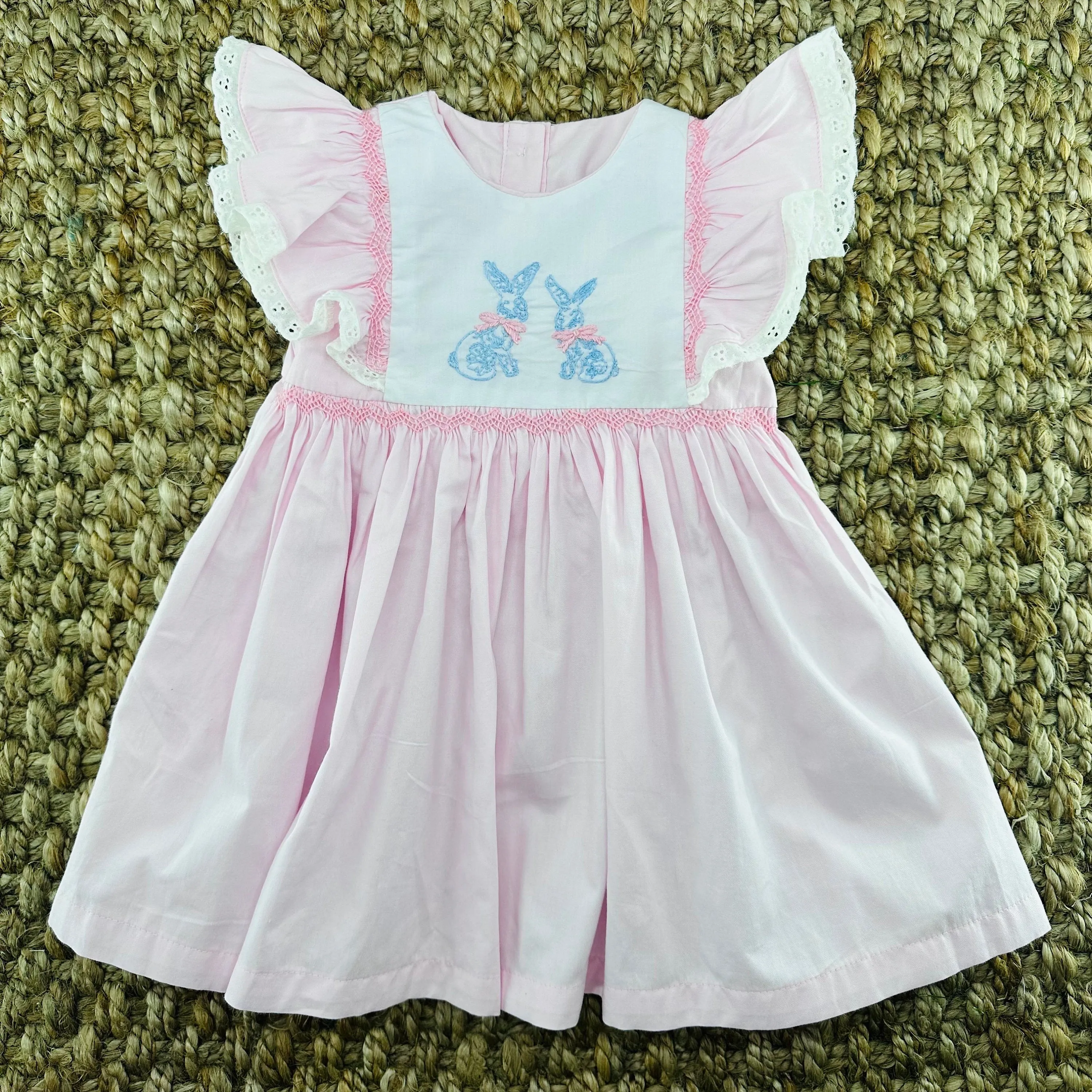 Bunnies Smocked Avignon Dress - Chinoiserie Embroidered Bunnies