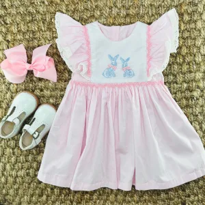Bunnies Smocked Avignon Dress - Chinoiserie Embroidered Bunnies
