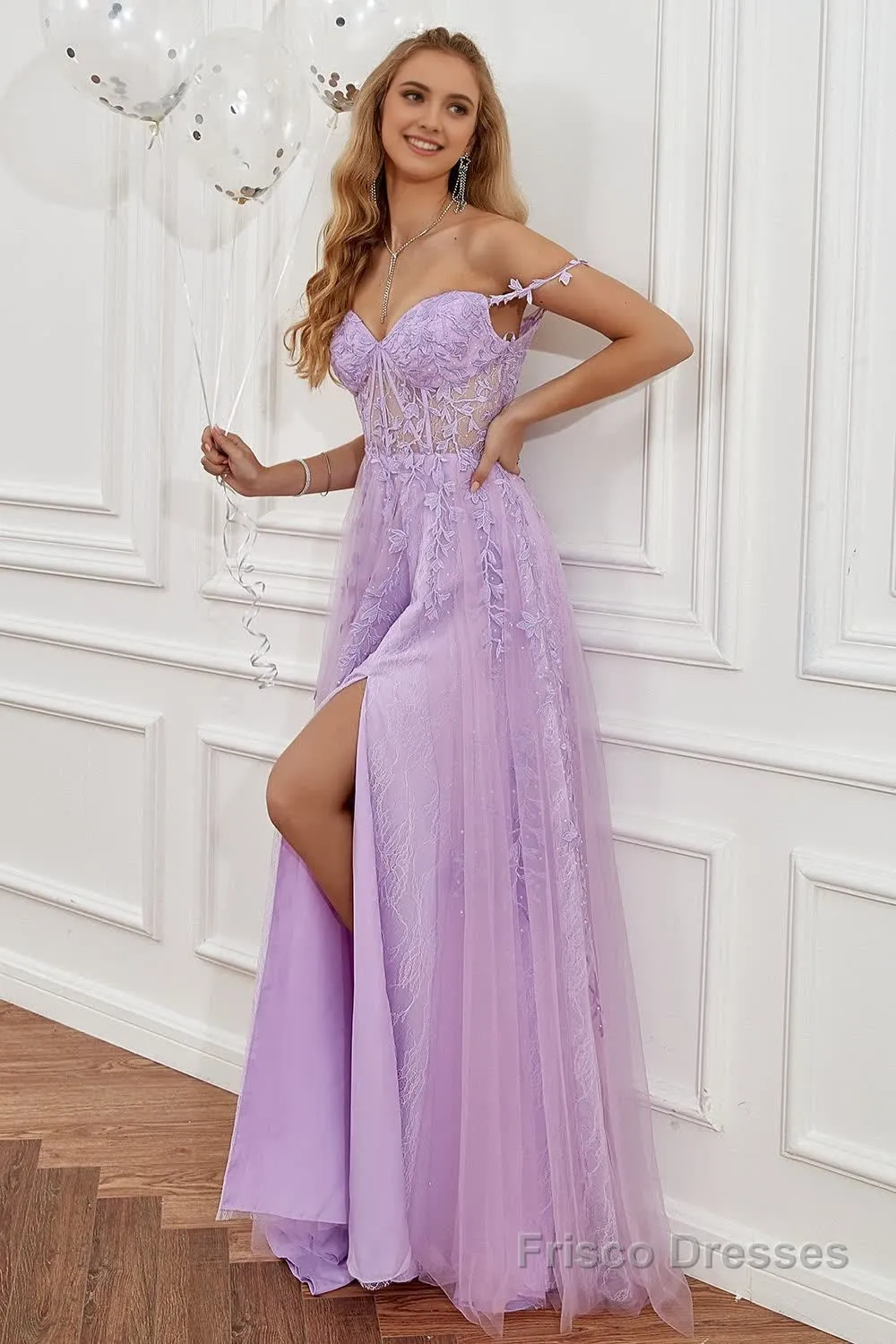 Charcoal Off the Shoulder Prom Dress with Appliques