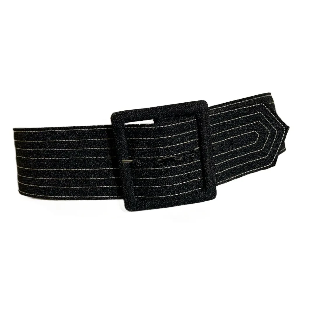 Deep Charcoal Grey Quilted Fabric Belt circa 1980s