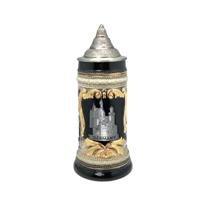 Deluxe Relief Castle Medallion Lidded German Beer Stein | .6 Liter