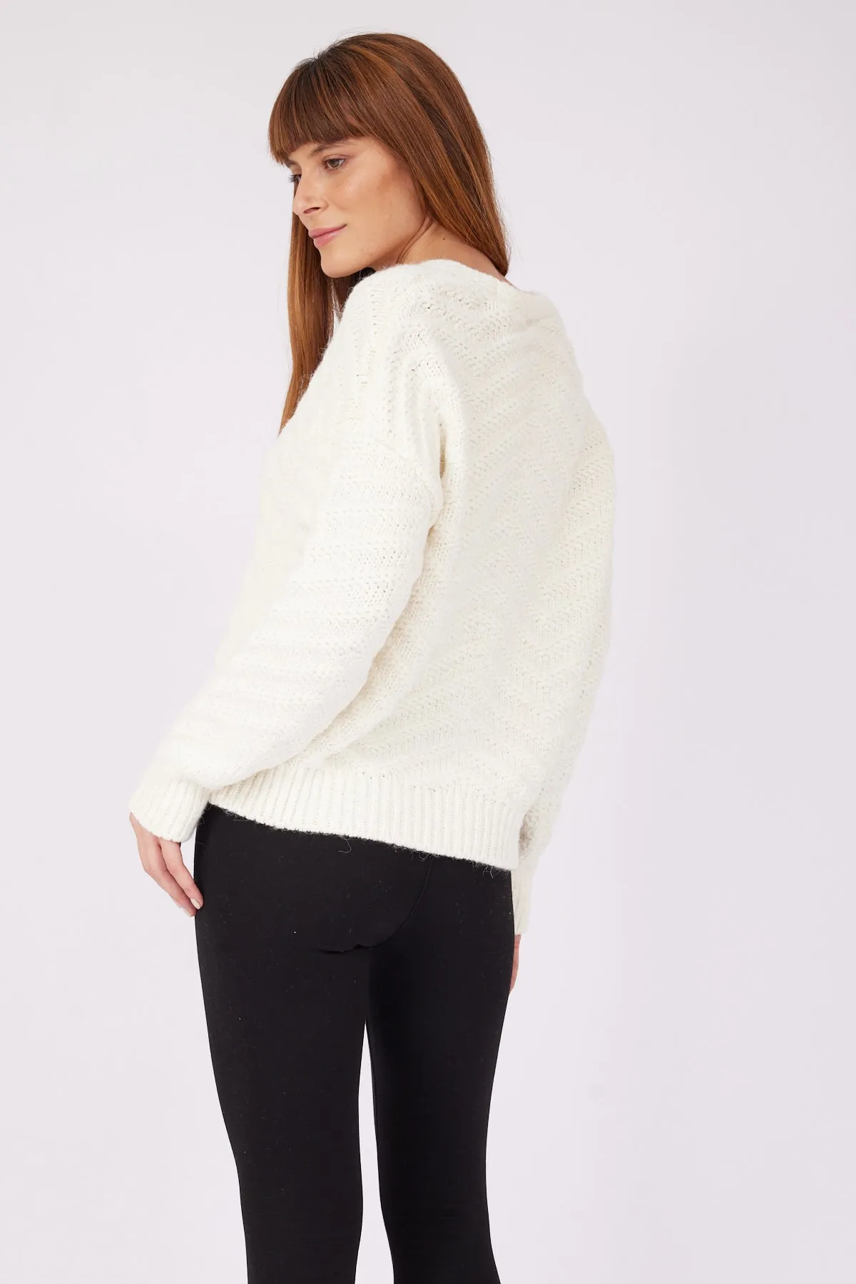 ECRU ZIGZAG POLISH PATTERNED CARDIGAN