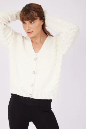 ECRU ZIGZAG POLISH PATTERNED CARDIGAN