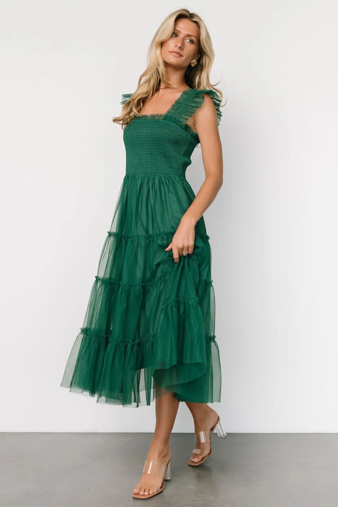 Emma Smocked Tulle Dress | Emerald