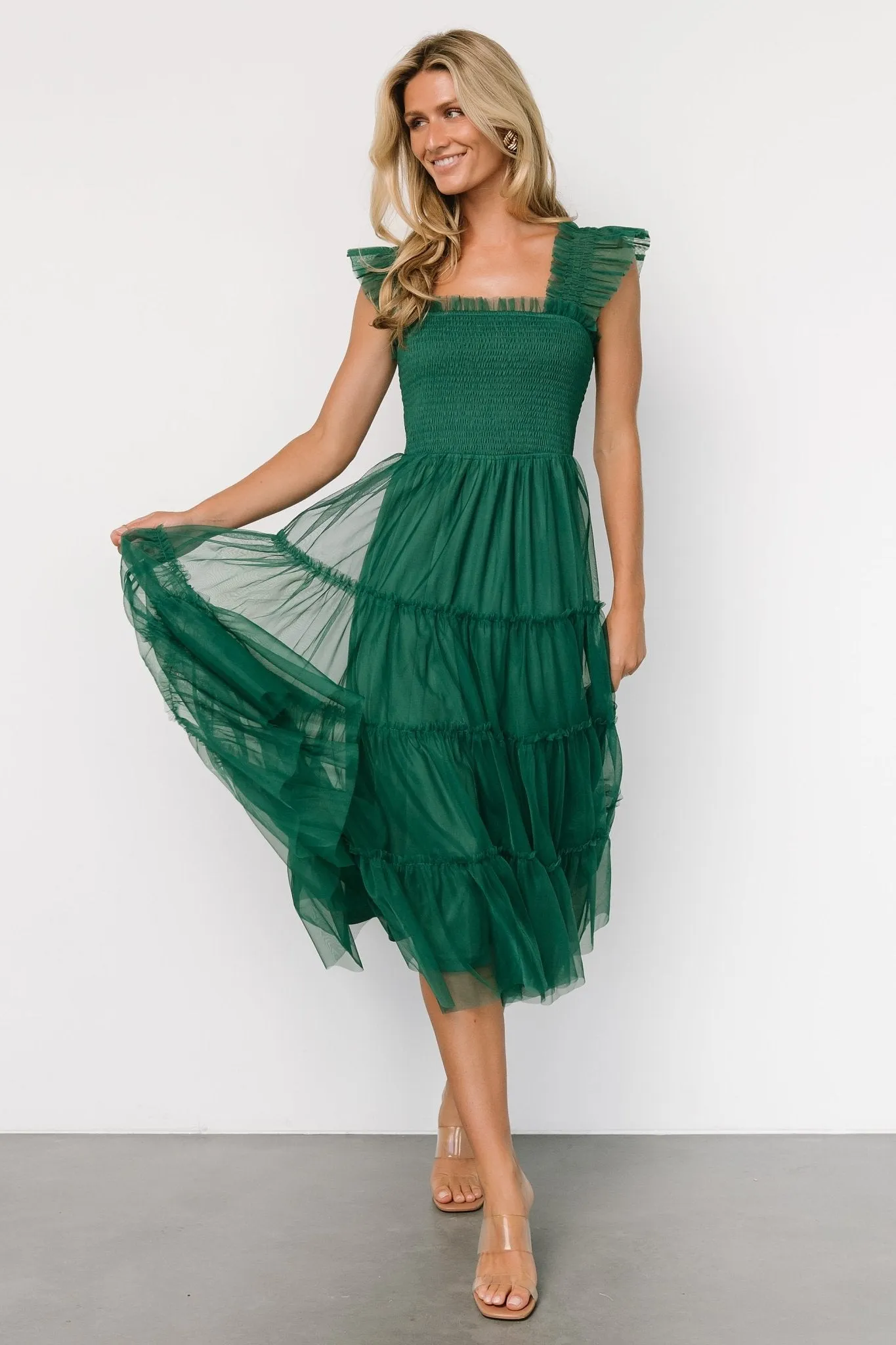 Emma Smocked Tulle Dress | Emerald