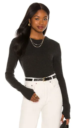 Enza Costa Cashmere Easy Cuffed Crew in Charcoal