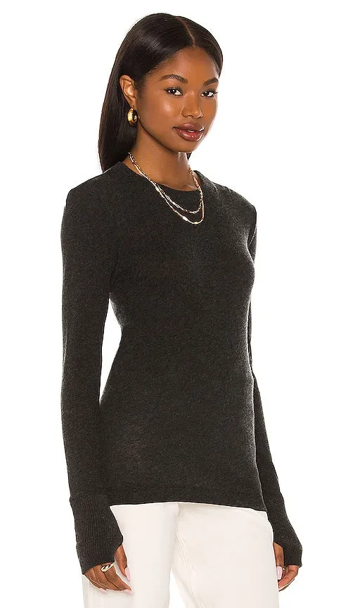 Enza Costa Cashmere Easy Cuffed Crew in Charcoal