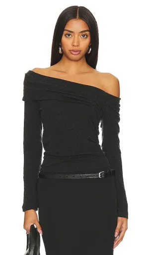 Enza Costa Cashmere One-shoulder Top in Charcoal
