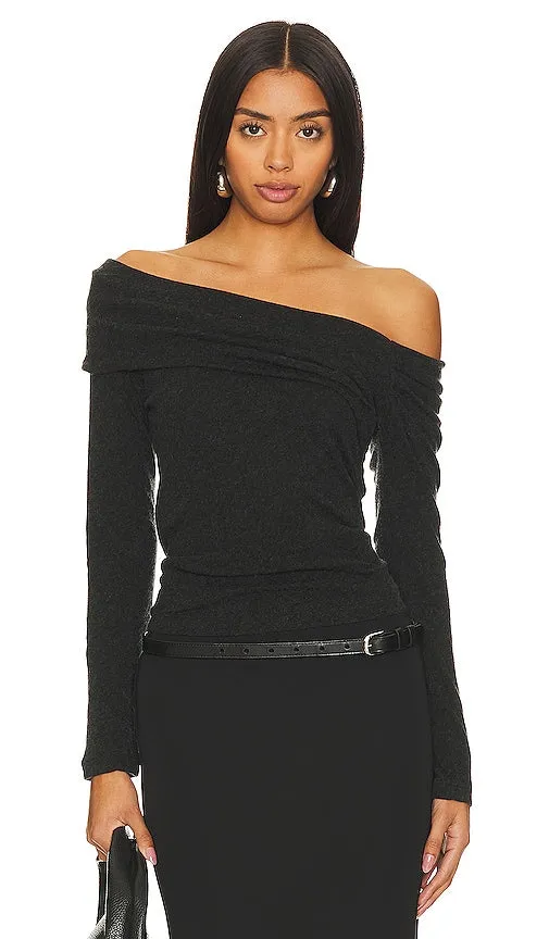 Enza Costa Cashmere One-shoulder Top in Charcoal
