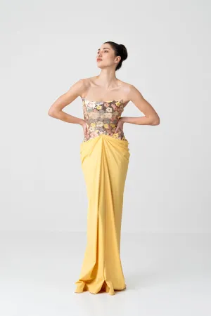 FLOWER SEQUIN CORSET DRAPE DRESS