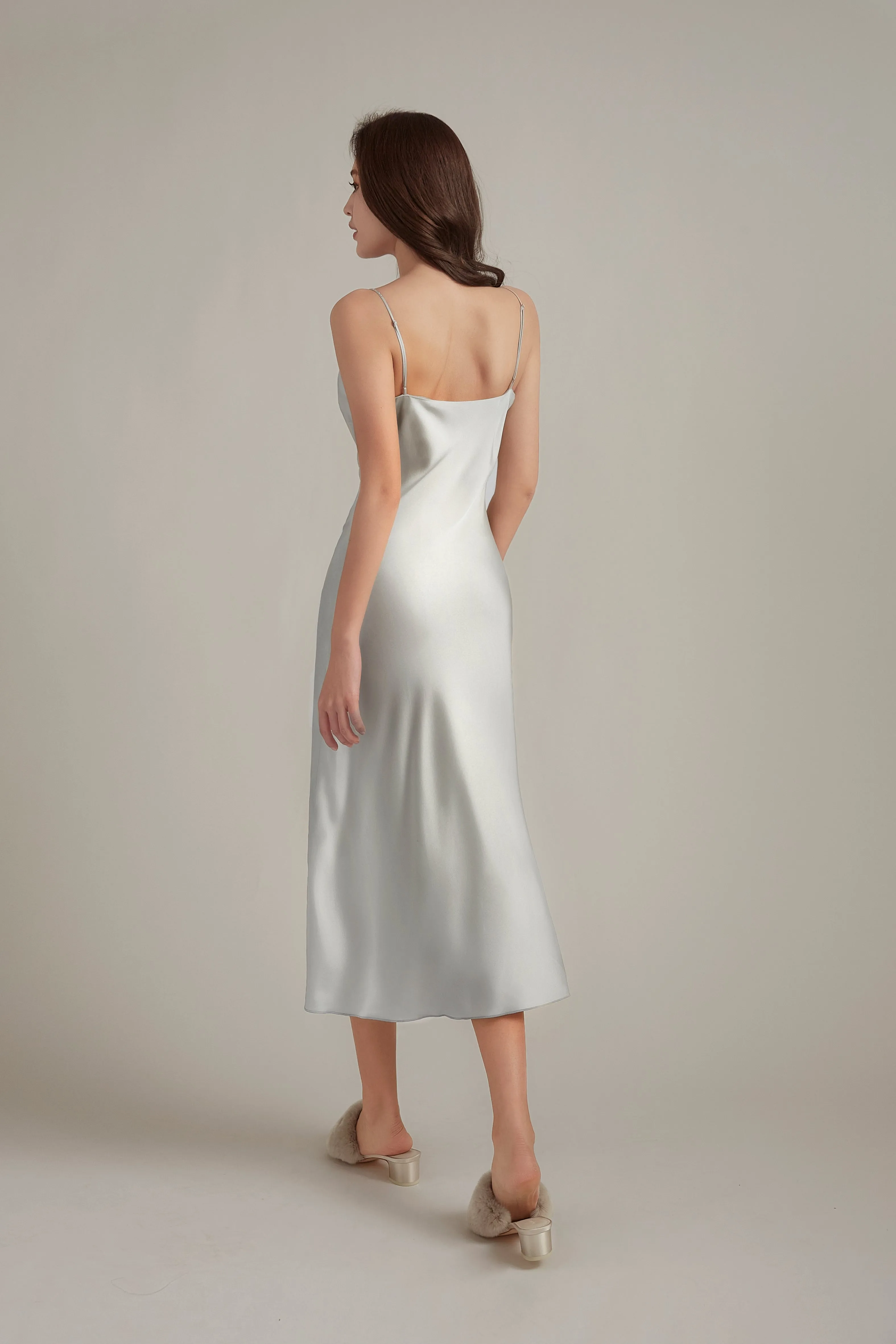 Galaxy Grey Silk Slip Midi Dress