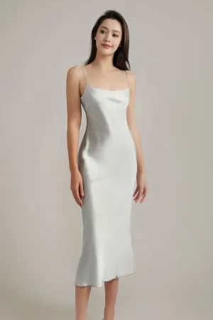 Galaxy Grey Silk Slip Midi Dress