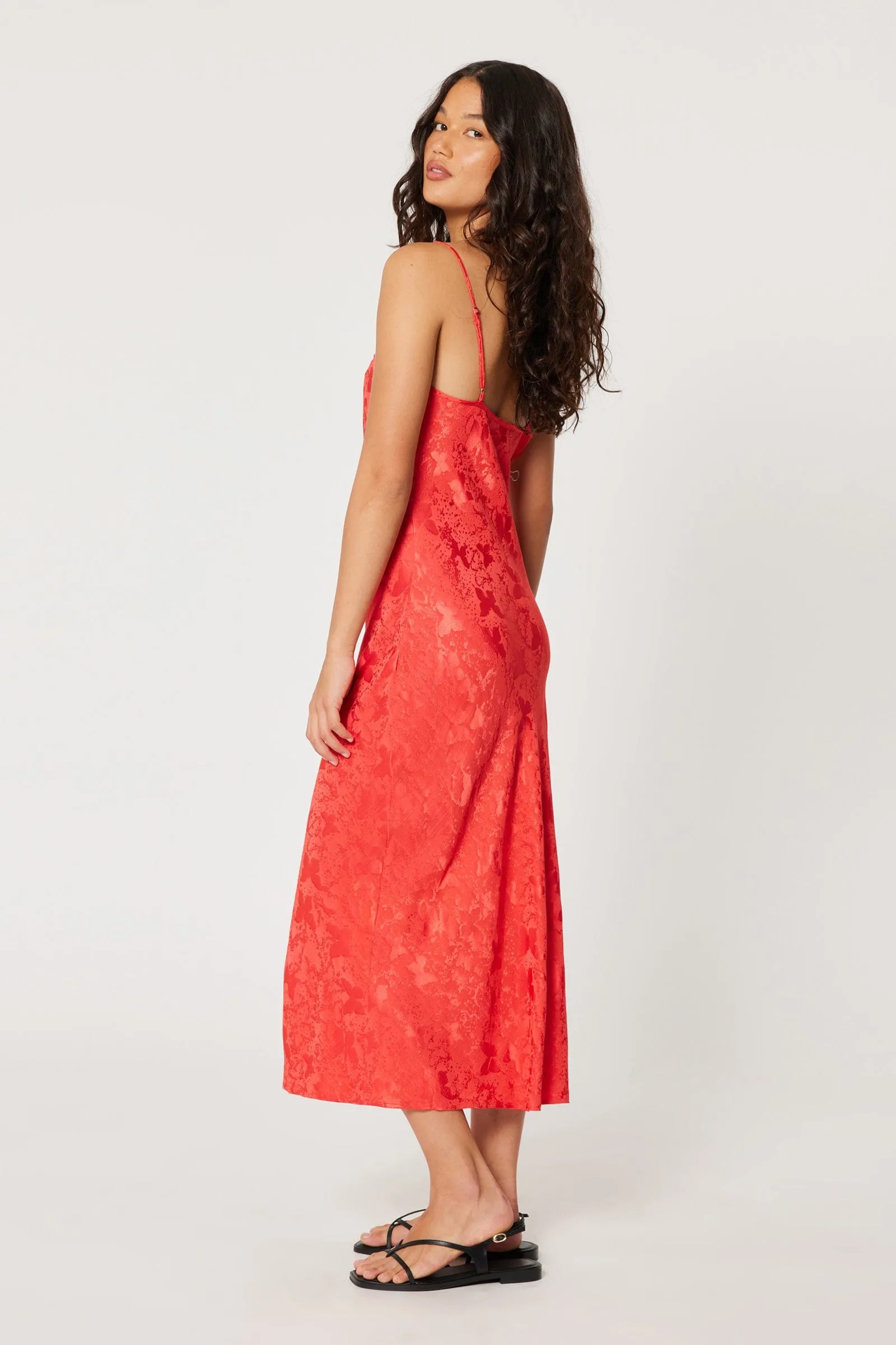 Georgie Cherry Jacquard Slip Dress