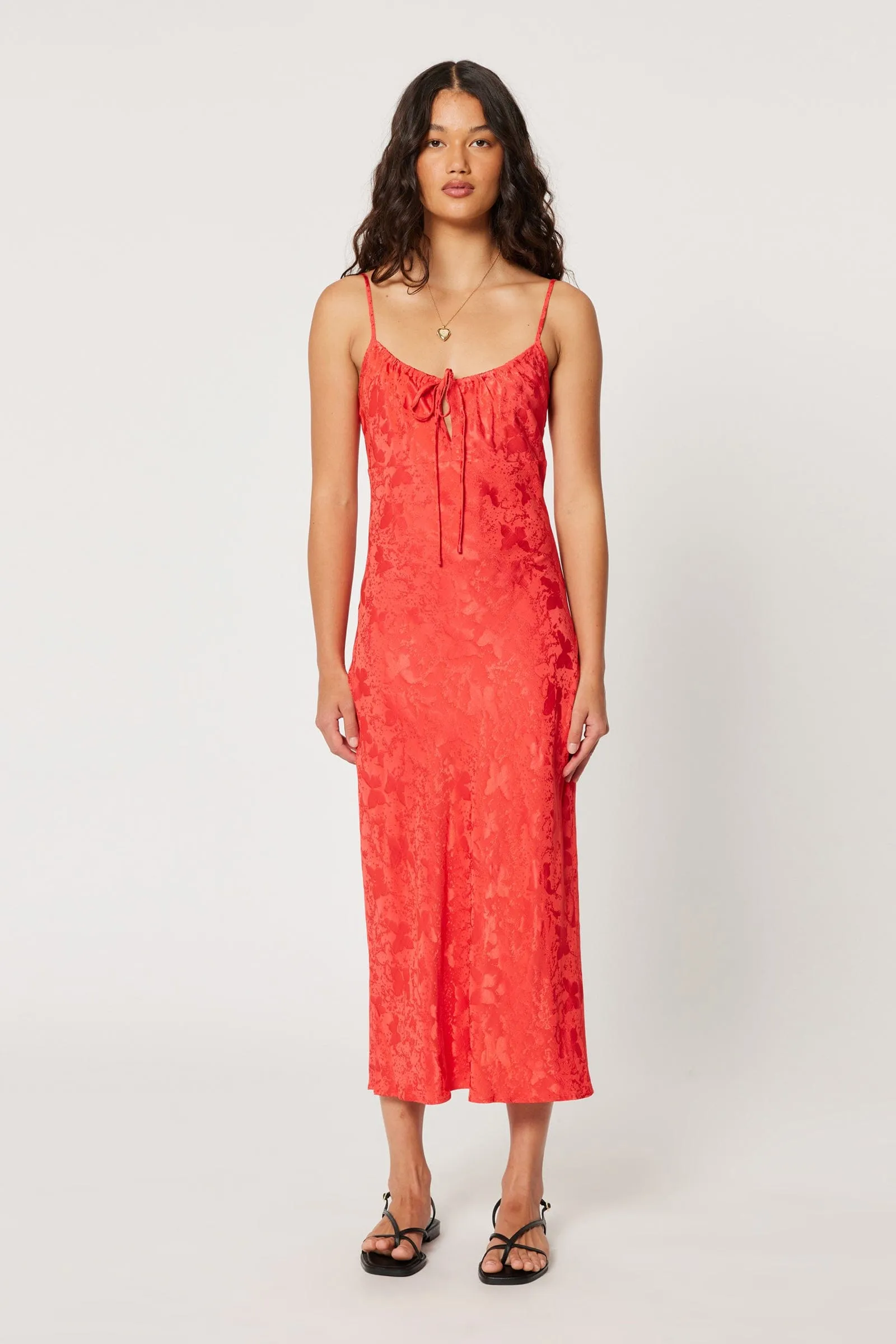 Georgie Cherry Jacquard Slip Dress