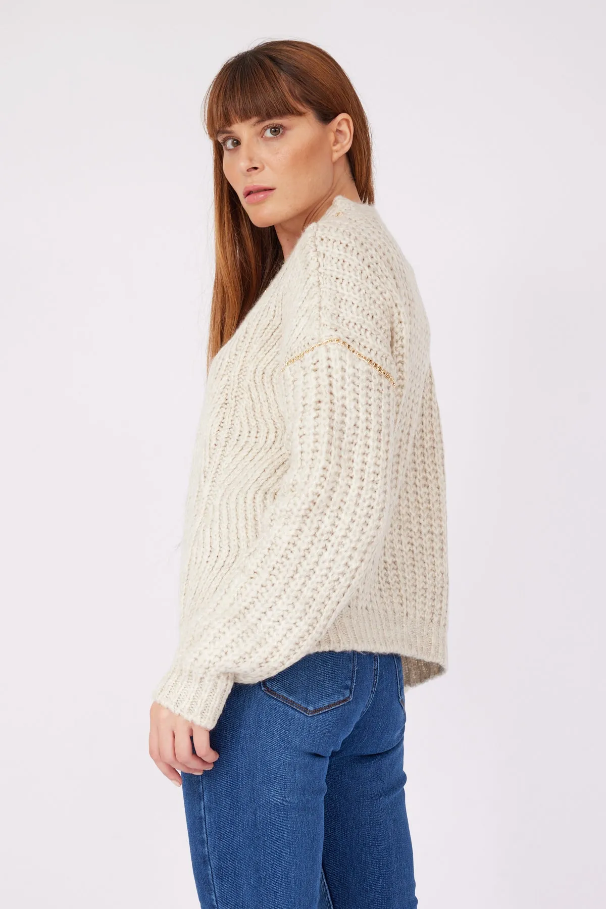 GOLD CHAIN DETAIL CARDIGAN