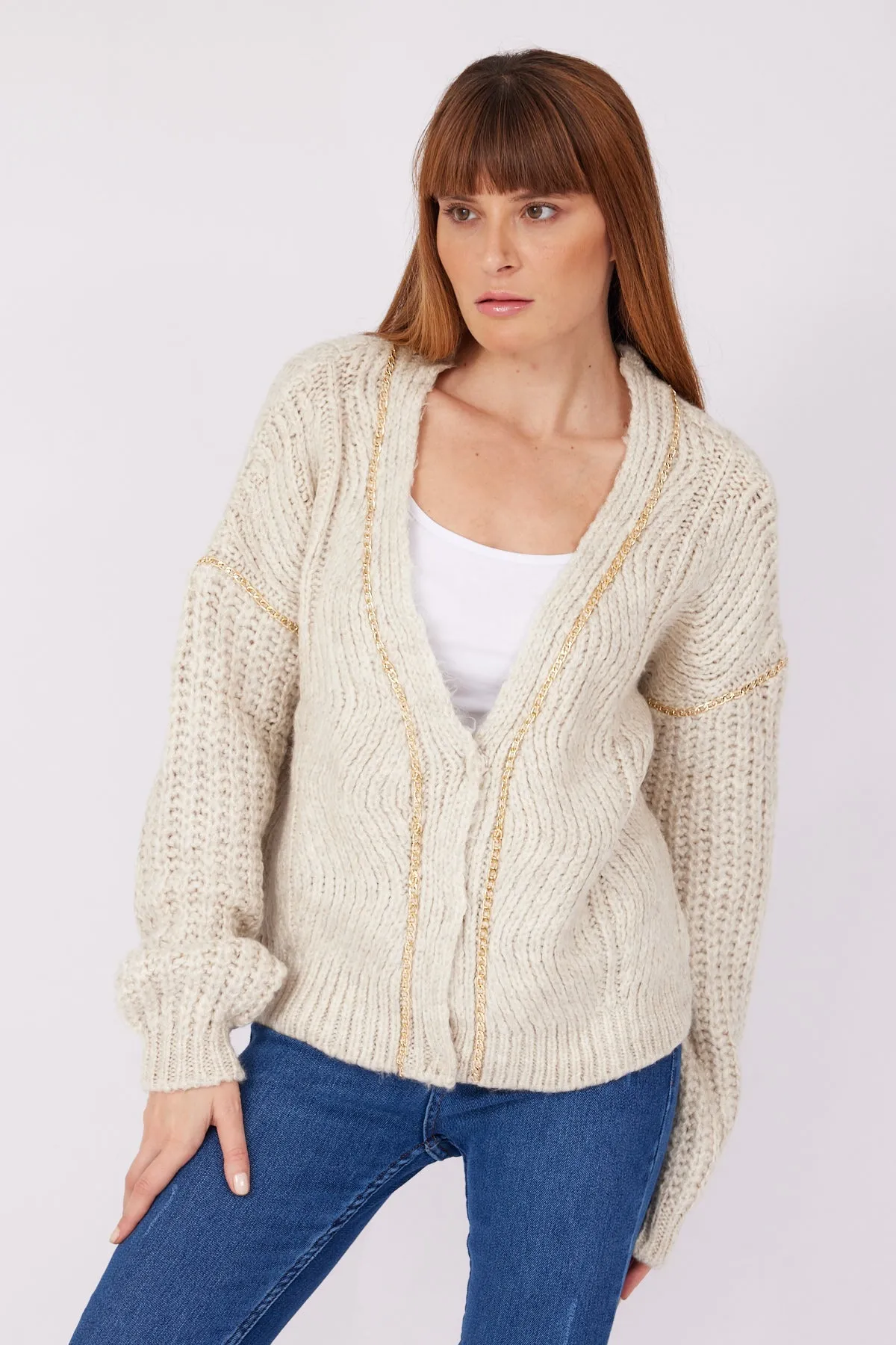 GOLD CHAIN DETAIL CARDIGAN