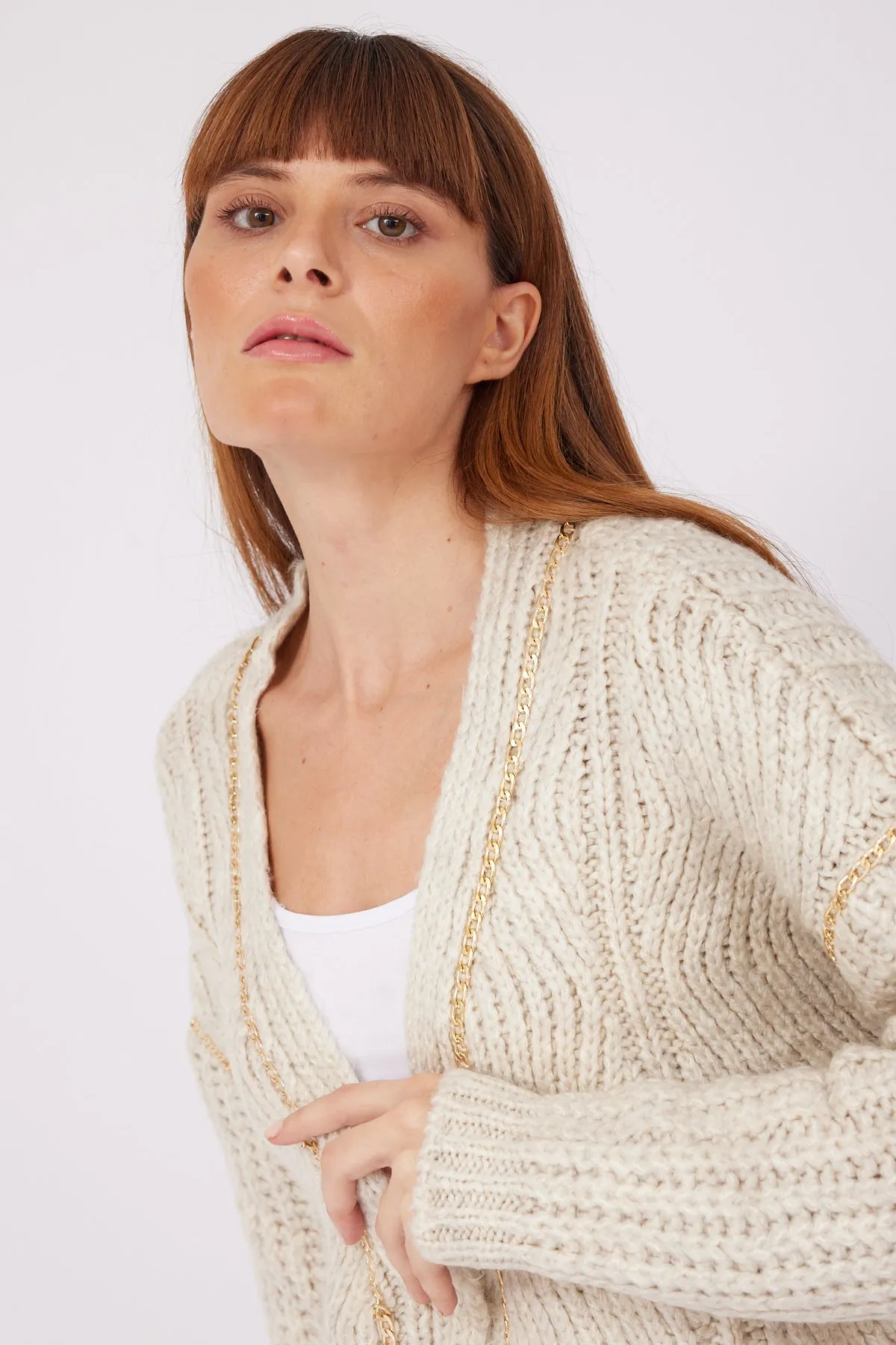 GOLD CHAIN DETAIL CARDIGAN