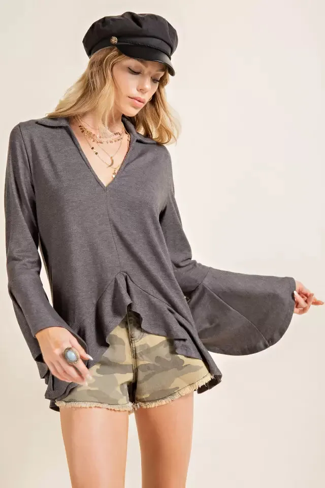Hi low ruffle hem top