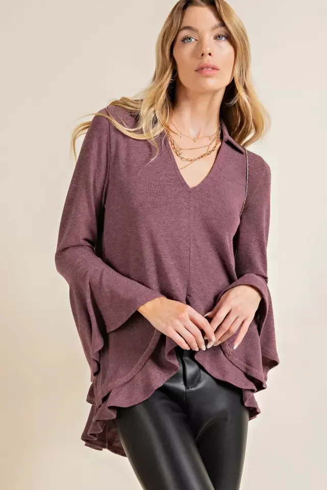 Hi low ruffle hem top