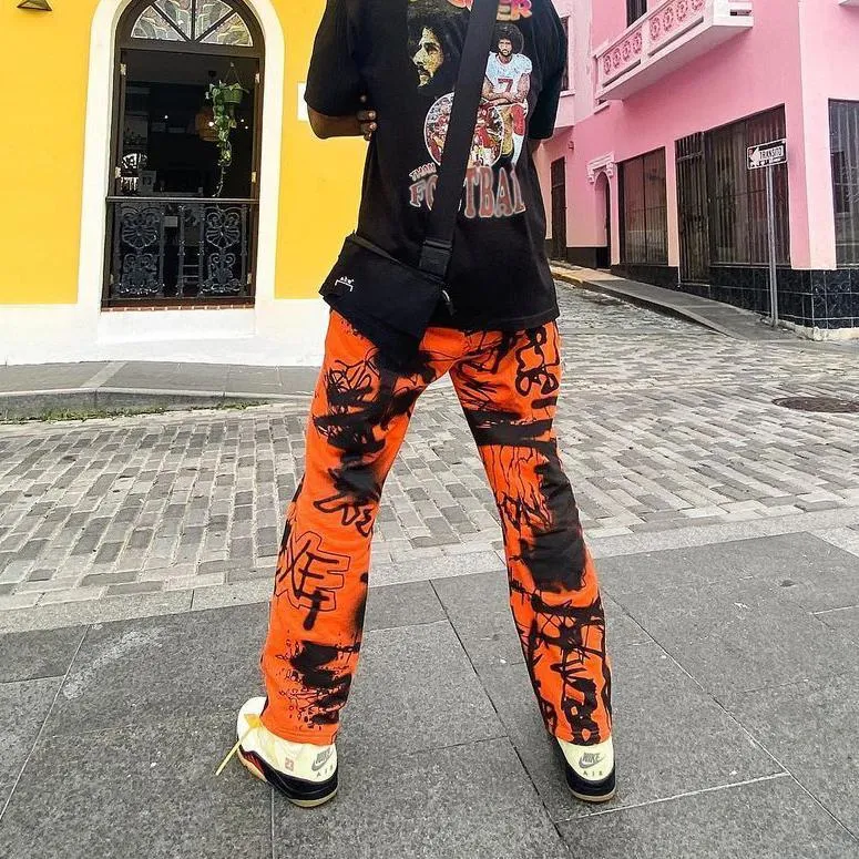 Hip-hop personality rock print street trousers