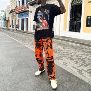 Hip-hop personality rock print street trousers