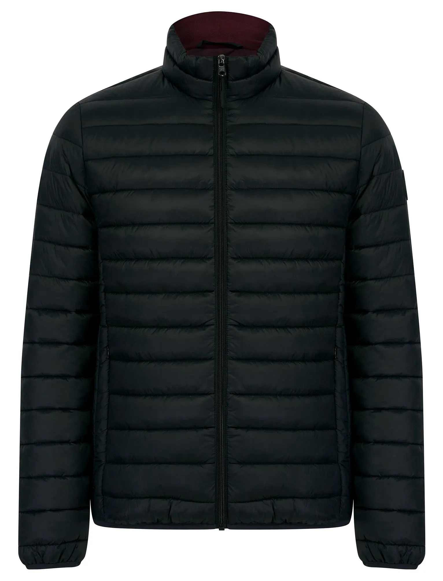Inigo Funnel Neck Quilted Puffer Jacket in Jet Black / Burgundy - Tokyo Laundry